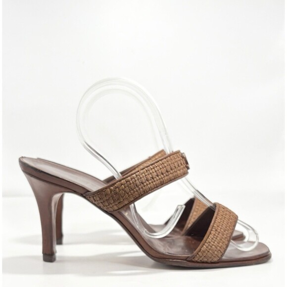 Chanel Brown Leather & Raffia Strap Heels Sandals CC Logo Vintage Sz EU 36 6 - Picture 4 of 13